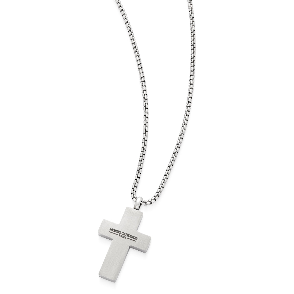 Stainless Steel Cross Pendant with Black Braided Texture and Chain