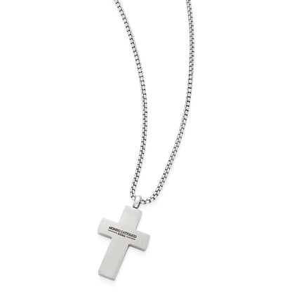 Stainless Steel Cross Pendant with Black Braided Texture and Chain