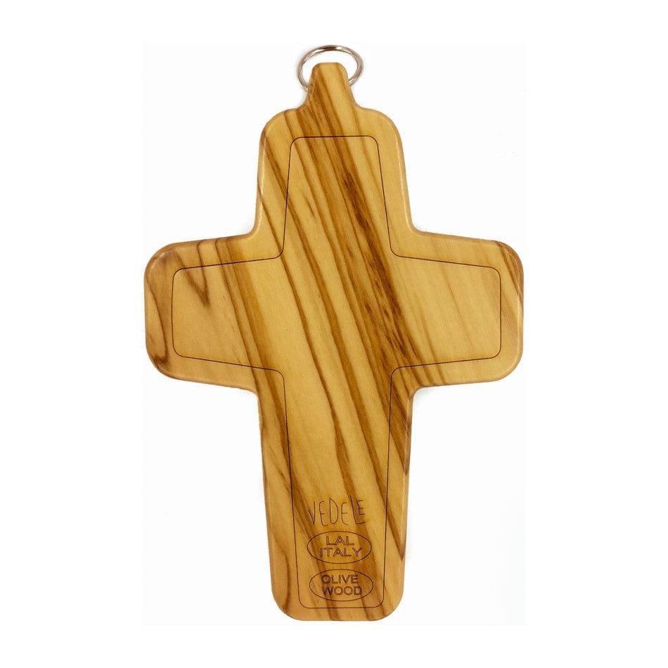 Good Shepherd Cross in Pewter with Olive Wood Back