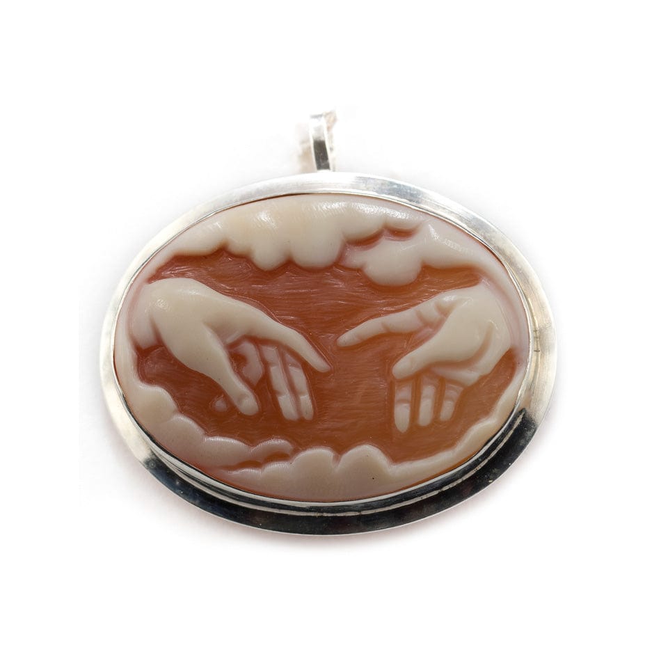 "The Hands of God and Adam" Cameo in Seashell and Sterling Silver