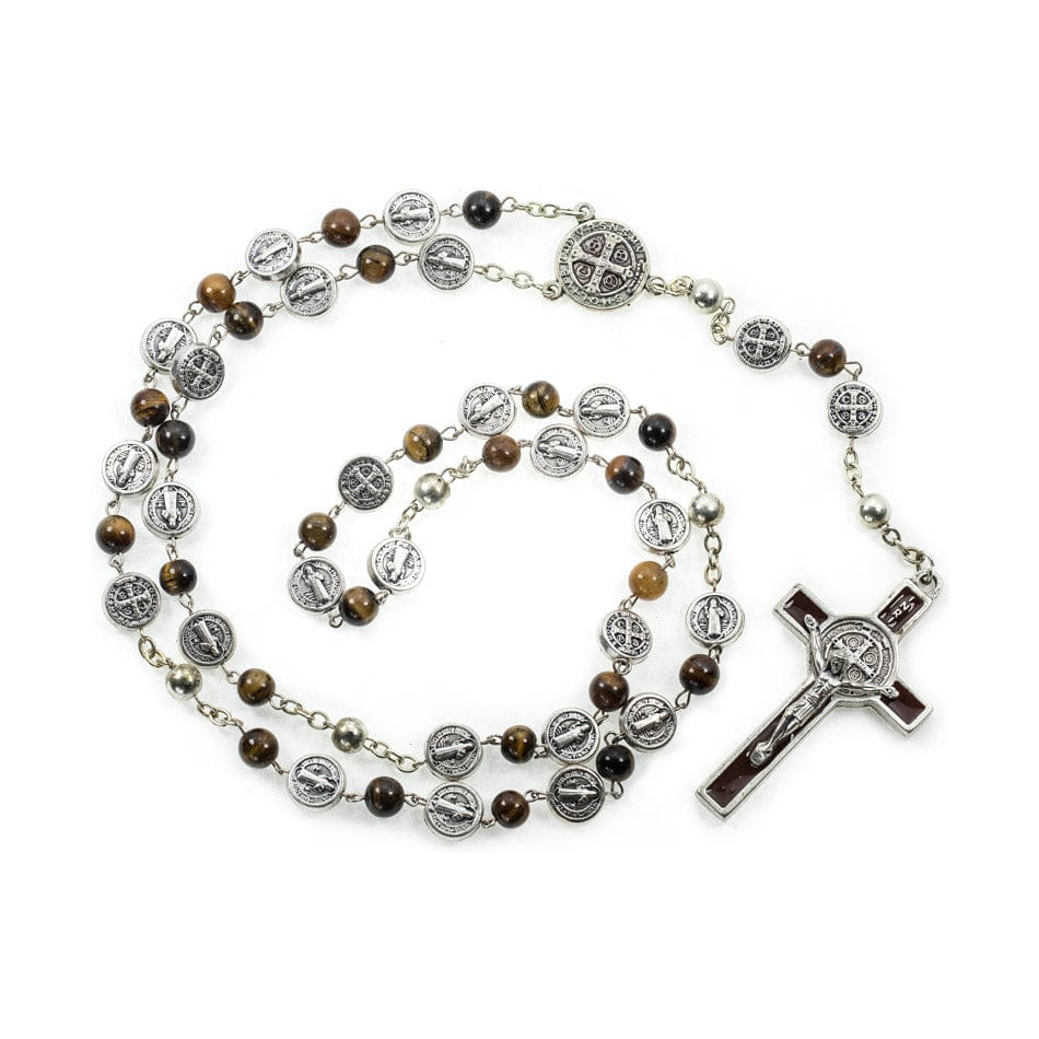 Tiger's Eye Saint Benedict Rosary