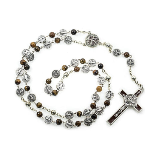 Tiger's Eye Saint Benedict Rosary