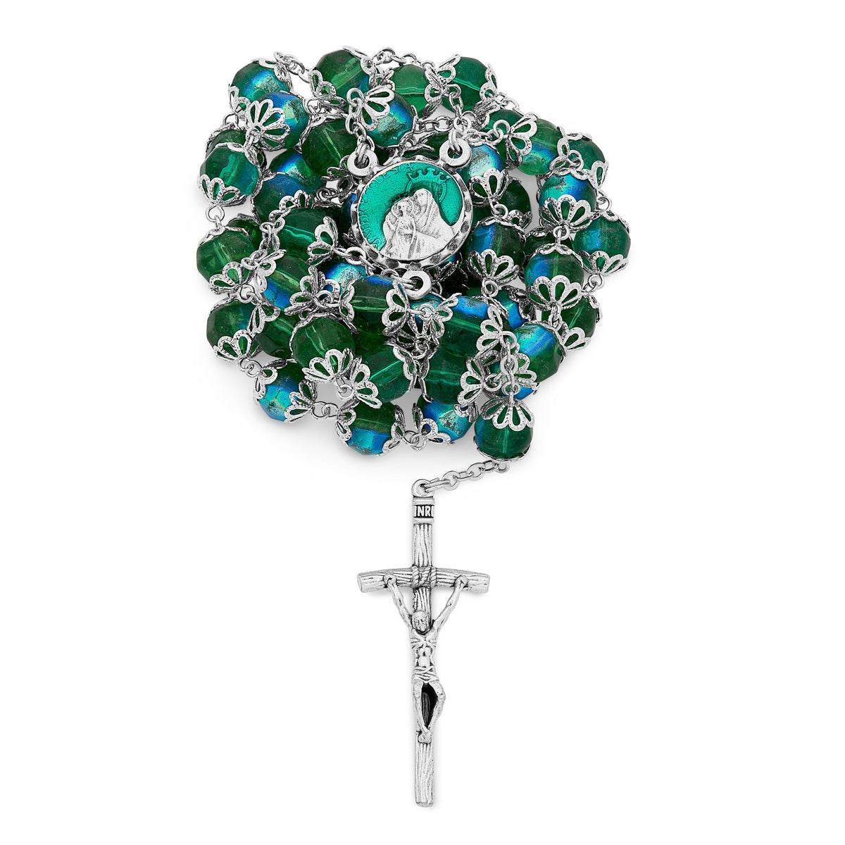 Totus Tuus Virgin Green Crystal Rosary
