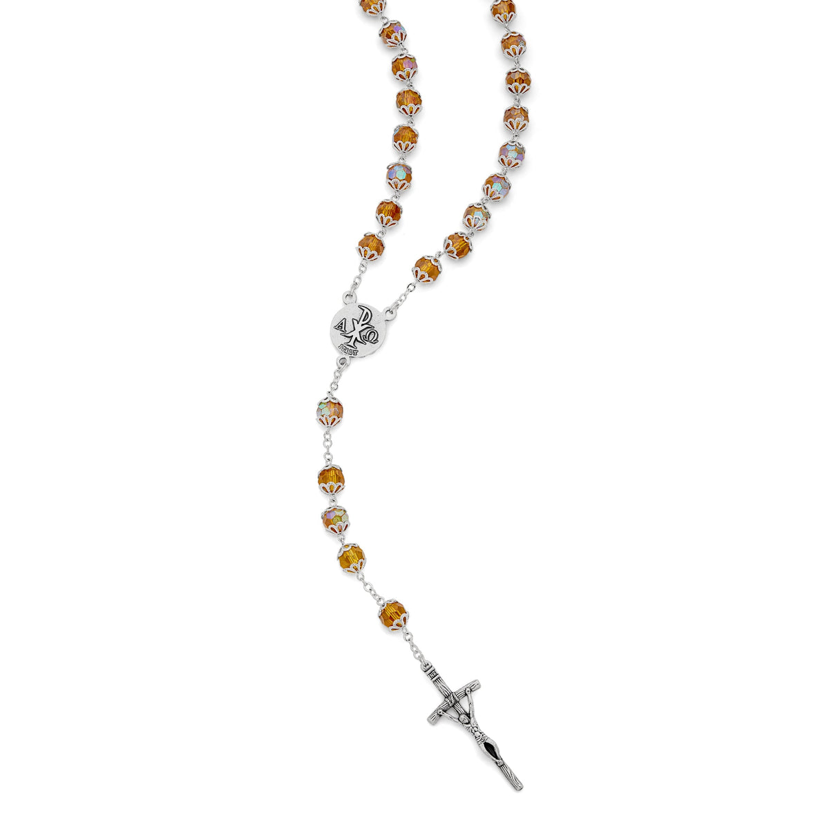 Totus Tuus Virgin Mary Topaz Color Crystal Rosary