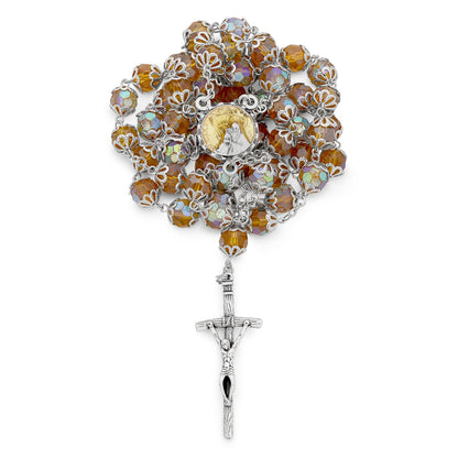 Totus Tuus Virgin Mary Topaz Color Crystal Rosary