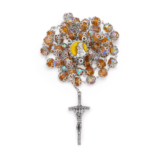 Totus Tuus Virgin Mary Topaz Color Crystal Rosary