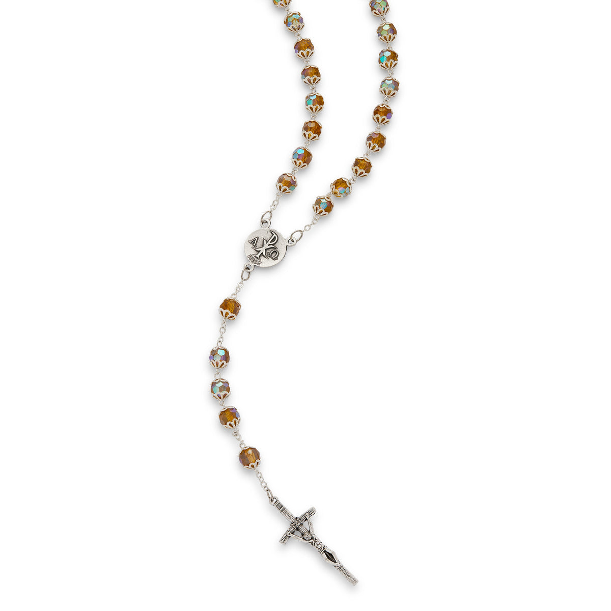 Totus Tuus Virgin Mary Topaz Color Crystal Rosary