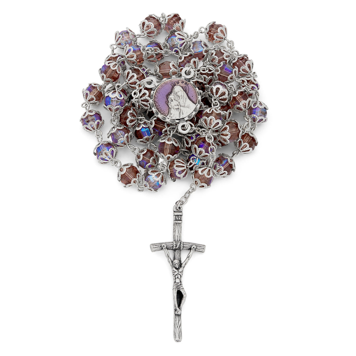 Totus Tuus Virgin Purple Crystal Rosary