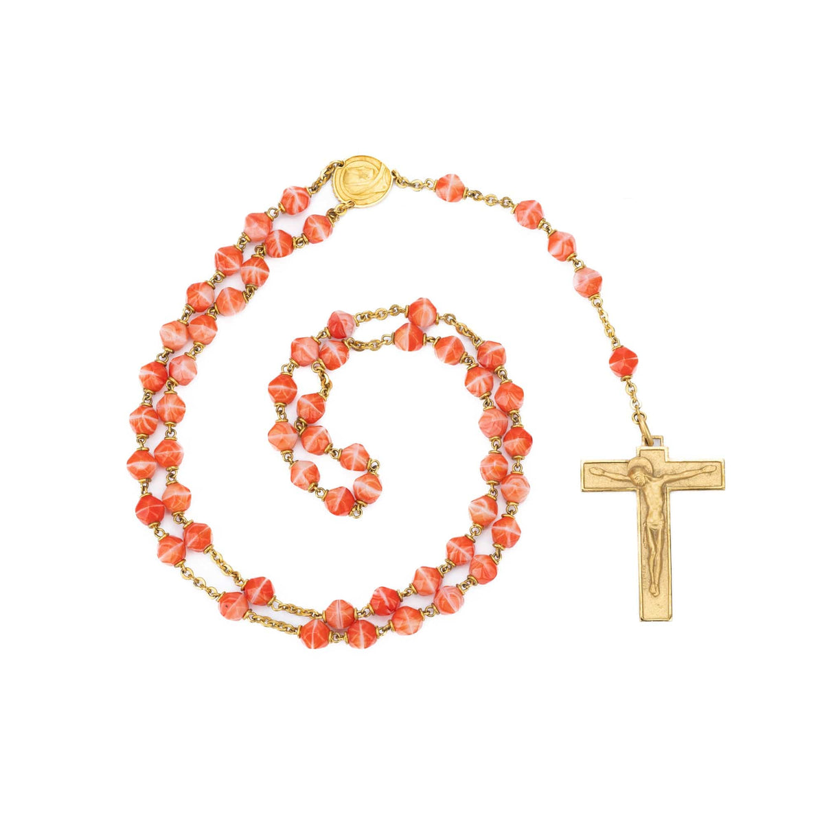 Traditional Orange Rosary Beads in Silver Gilt