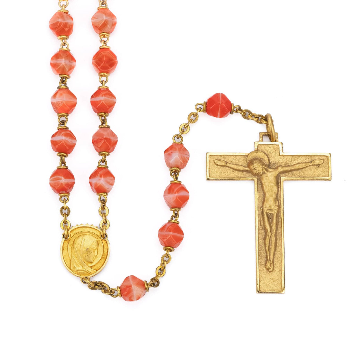 Traditional Orange Rosary Beads in Silver Gilt
