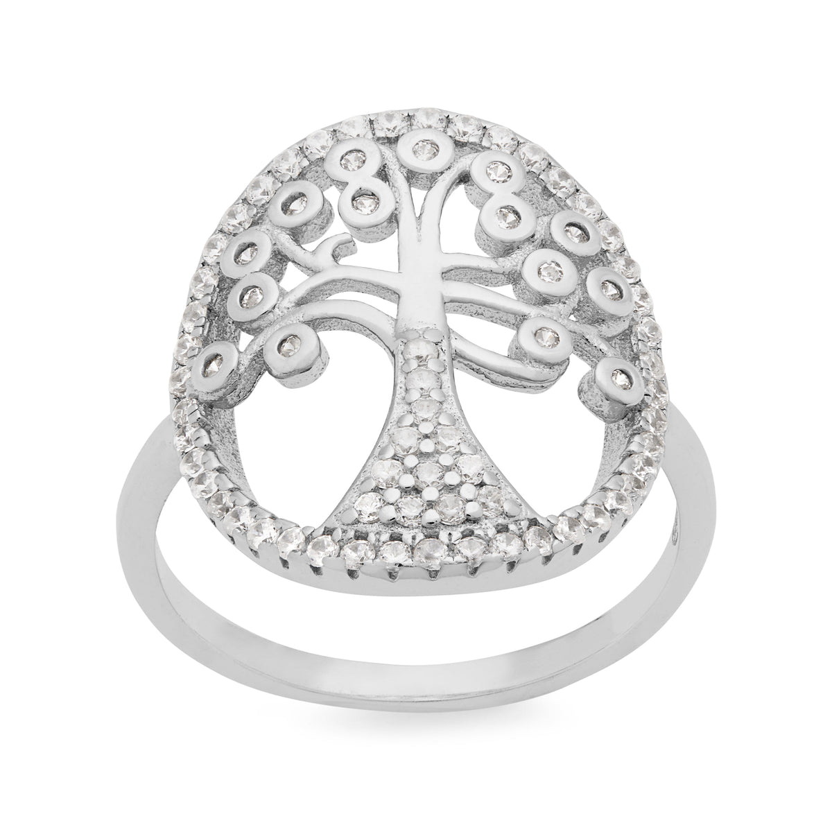 Sterling Silver Adjustable Tree of Life Ring With Cubic Zirconia Details