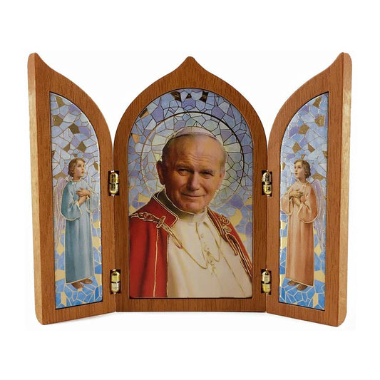 Wooden Triptych with Pope John Paul II and Angels