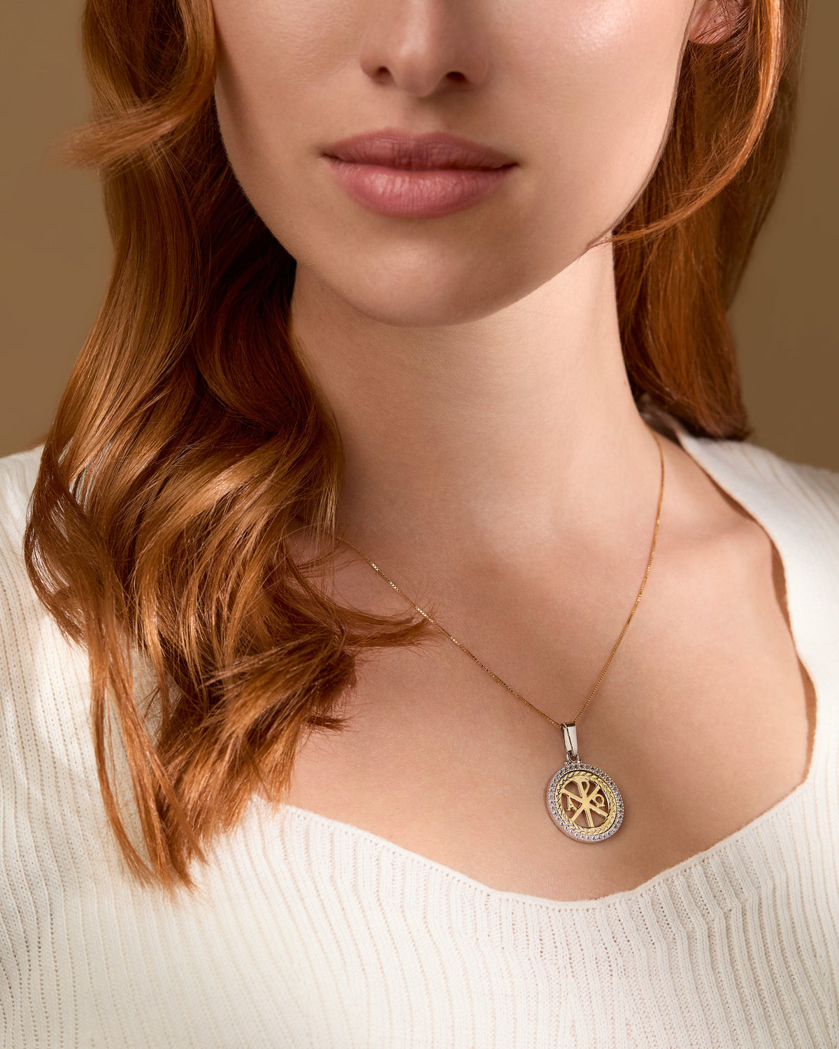 Two-Tone Peace Cross White and Yellow Gold