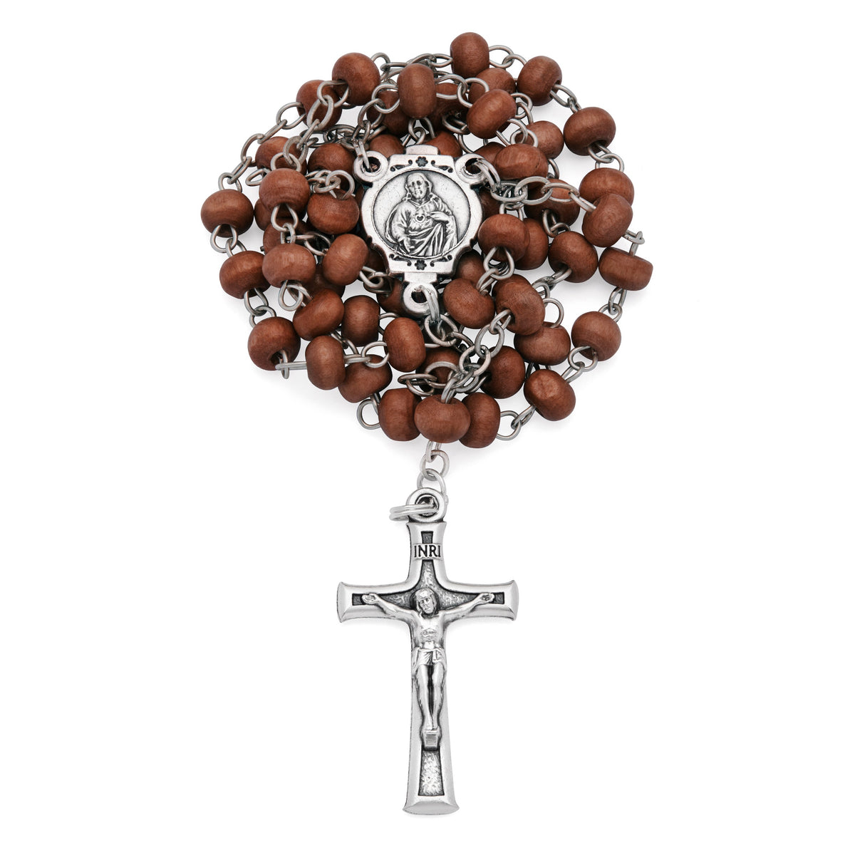 Olive Wood Colored Our Lady of the Miraculous Medal Rosary Case With Wood Rosary