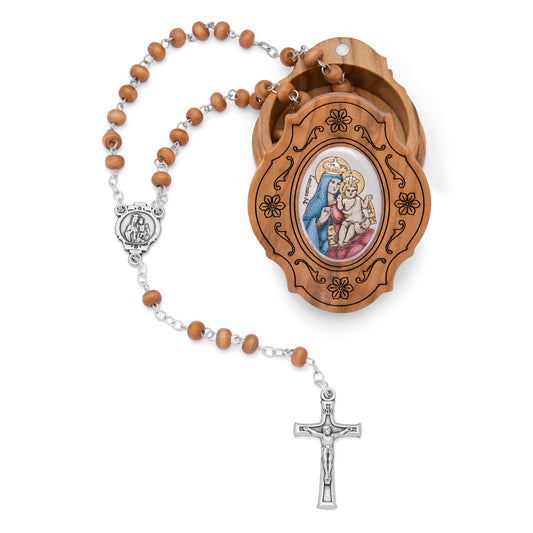 Olive Wood Scapular Rosary Case With Wood Rosary
