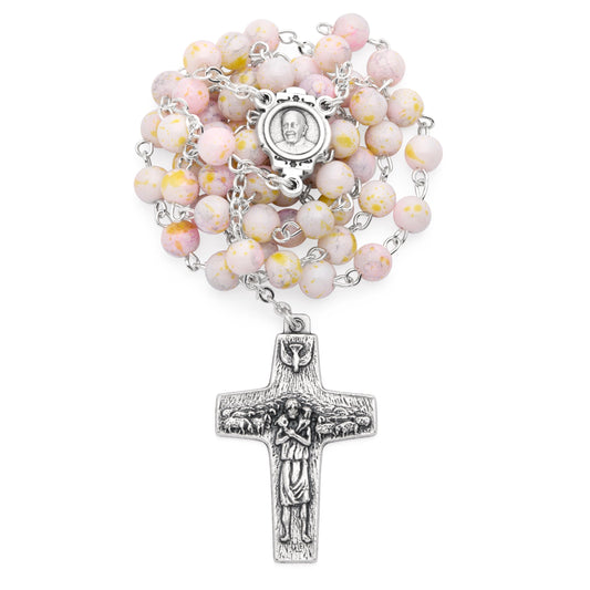 Variegated glass rosary with Pope Francis