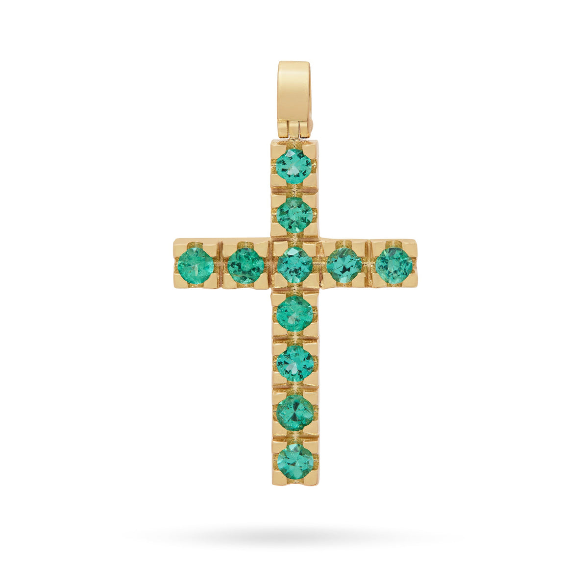Yellow Gold Cross Pendant with Emeralds