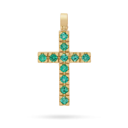 Yellow Gold Cross Pendant with Emeralds