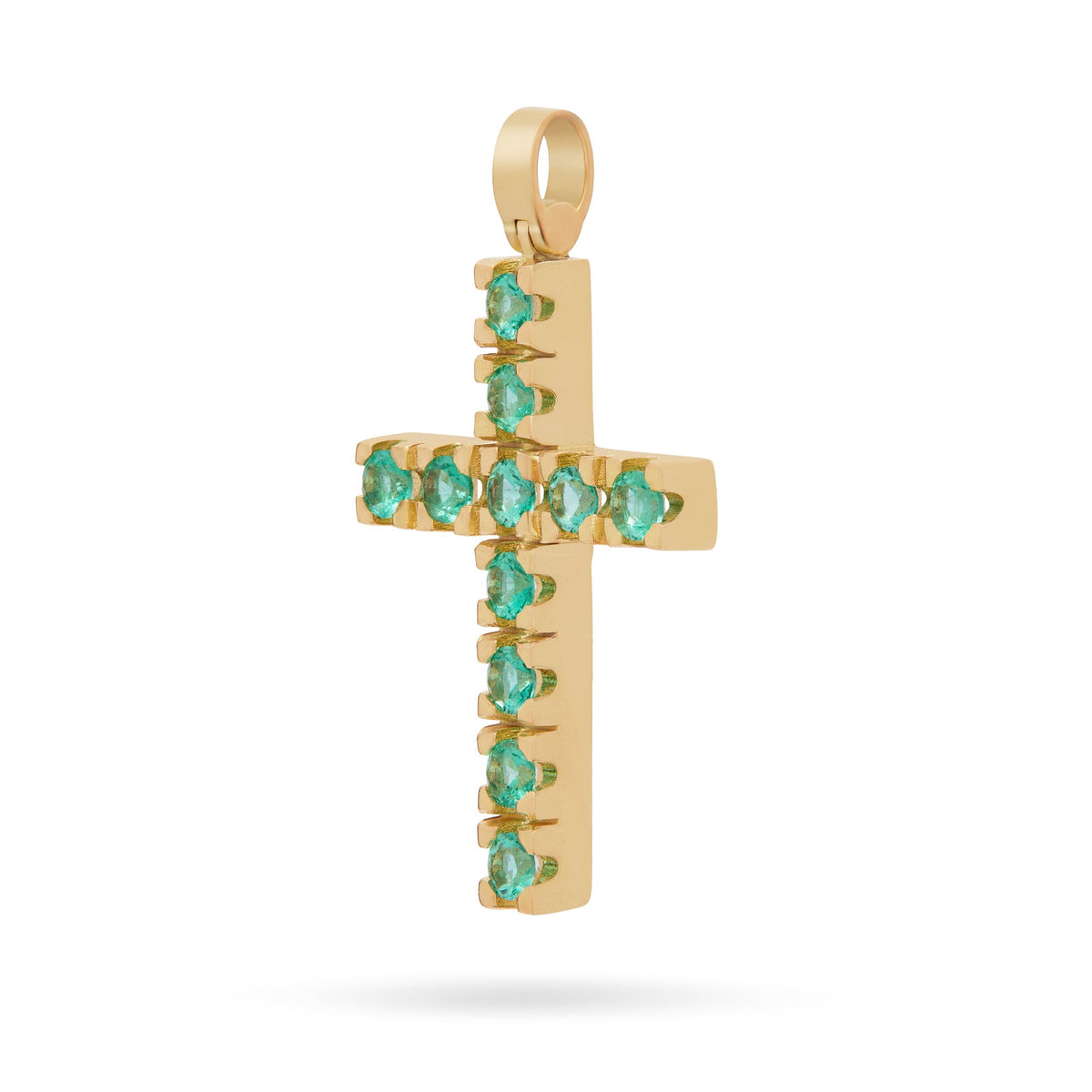 Yellow Gold Cross Pendant with Emeralds