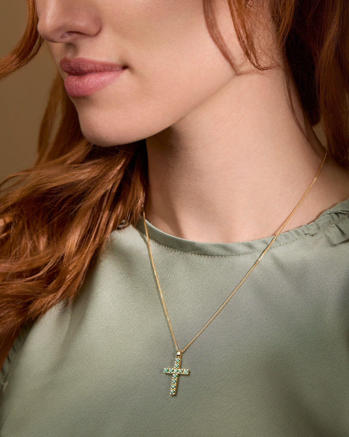 Yellow Gold Cross Pendant with Emeralds