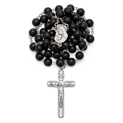 Virgin Mary and Child Rosary with Black Wood Beads