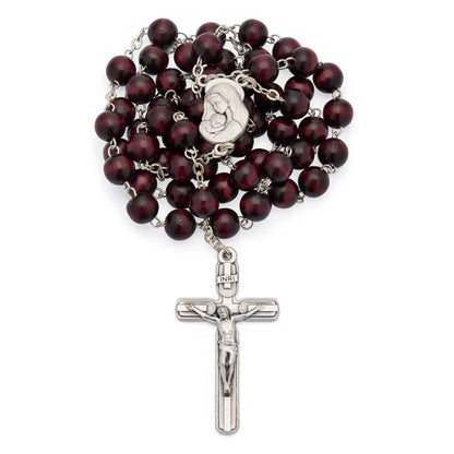 Virgin Mary and Child Rosary with Dark Brown Wood Beads