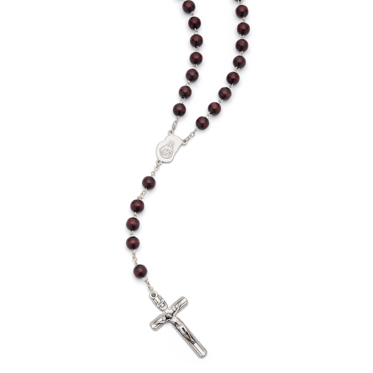 Virgin Mary and Child Rosary with Dark Brown Wood Beads