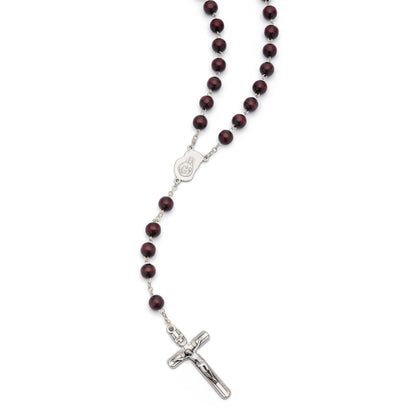 Virgin Mary and Child Rosary with Dark Brown Wood Beads