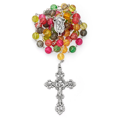 Virgin Mary and Child Rosary with Multicolor Glitter Beads