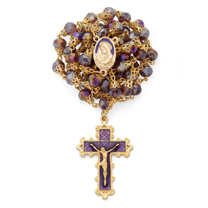 Virgin Mary and Child Rosary with Purple Balloon-shape Crystal Beads
