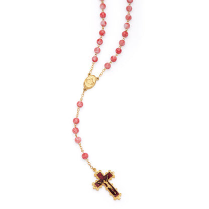 Virgin Mary and Child Rosary with Red Coral Glass Beads