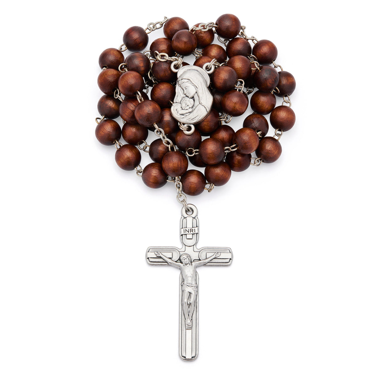 Virgin Mary and Child Rosary with Wood Beads
