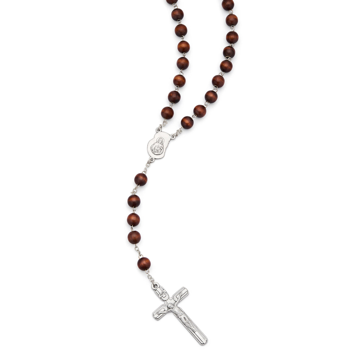 Virgin Mary and Child Rosary with Wood Beads