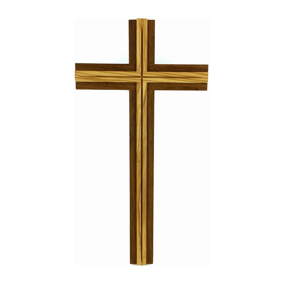 Walnut Wood Cross with Inlays