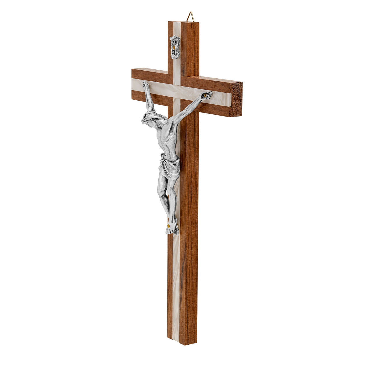 Walnut Wood Crucifix Inlaid with Mother-of-pearl