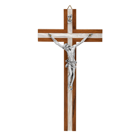 Walnut Wood Crucifix Inlaid with Mother-of-pearl