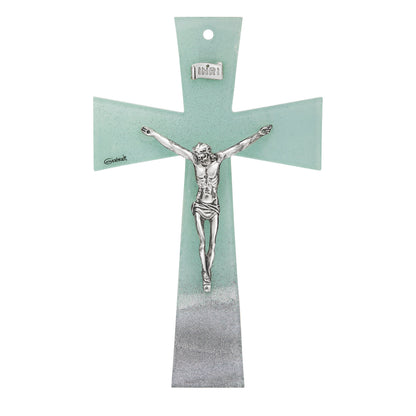 Wavy Aquamarine Murano Glass Crucifix