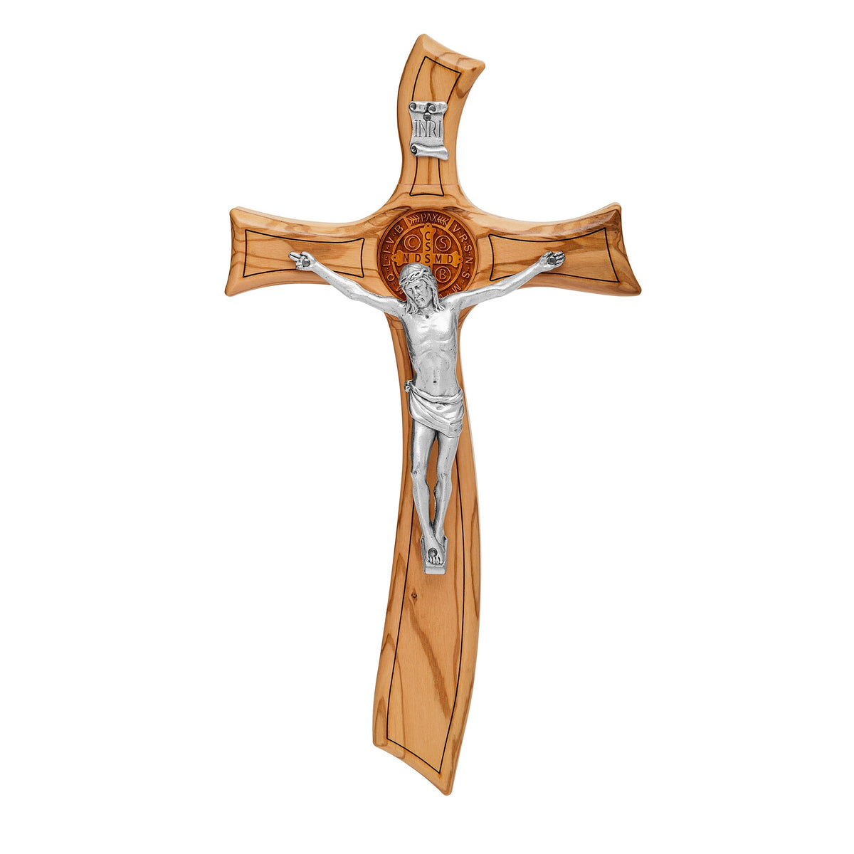 Wavy Olive Wood St. Benedict Crucifix