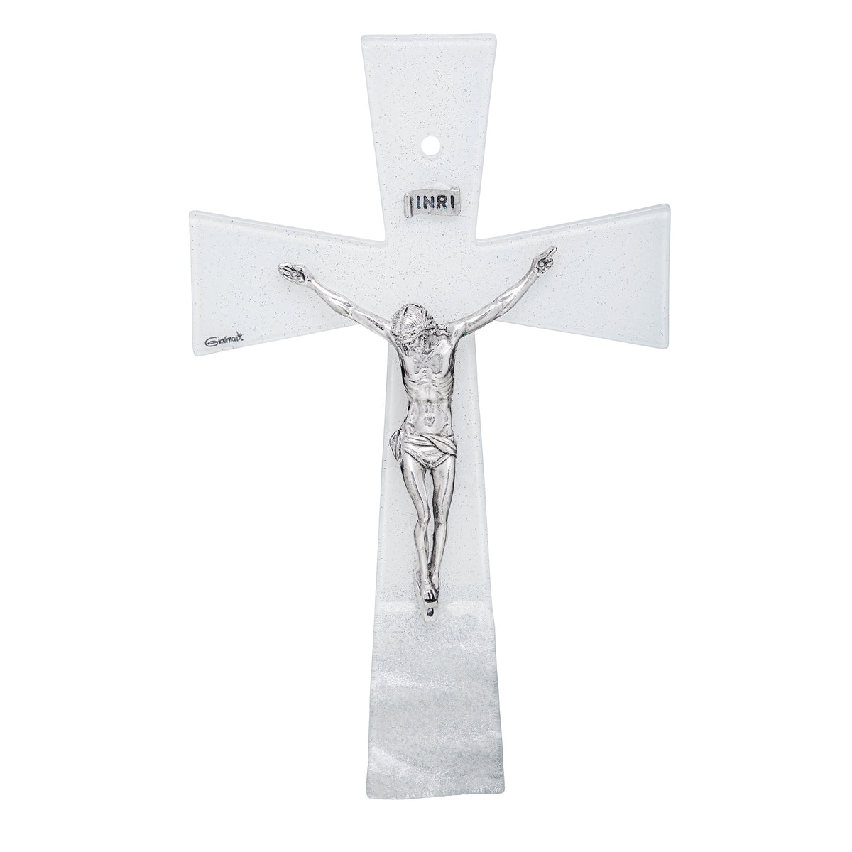 Wavy White Murano Glass Crucifix