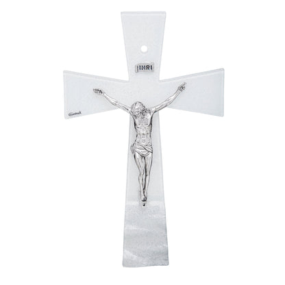 Wavy White Murano Glass Crucifix