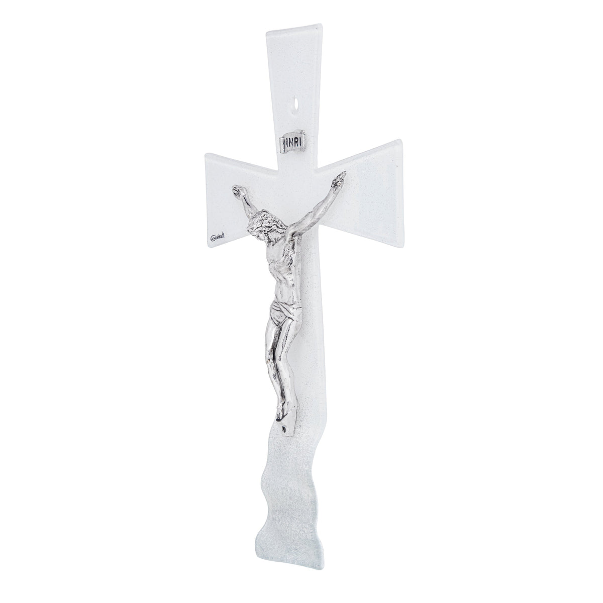 Wavy White Murano Glass Crucifix