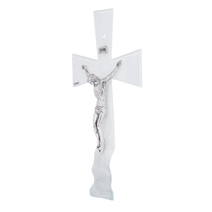 Wavy White Murano Glass Crucifix