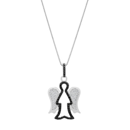 Sterling Silver Angel-shaped Pendant With Black Crystals and Chain