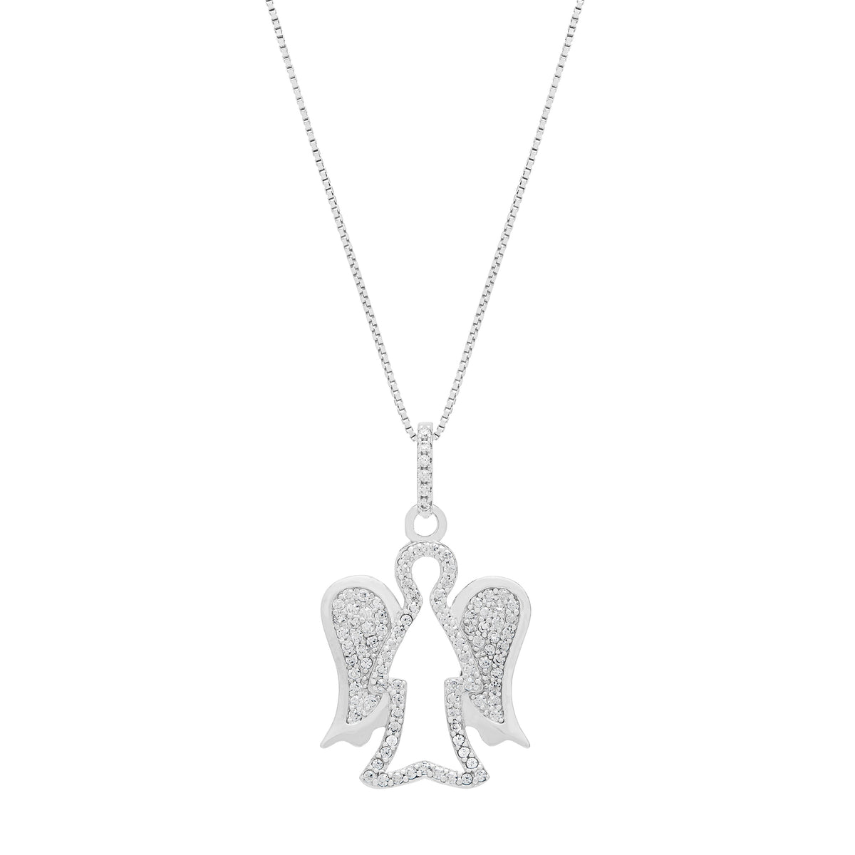 Sterling Silver Angel-shaped Pendant With Crystal-covered Wings and Chain