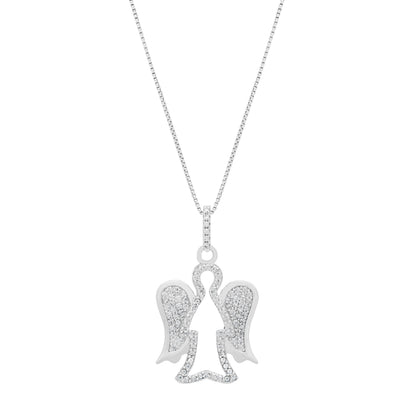 Sterling Silver Angel-shaped Pendant With Crystal-covered Wings and Chain