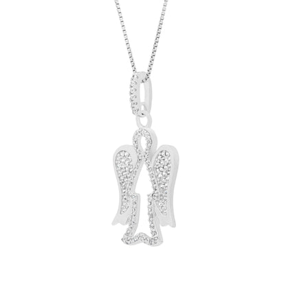 Sterling Silver Angel-shaped Pendant With Crystal-covered Wings and Chain