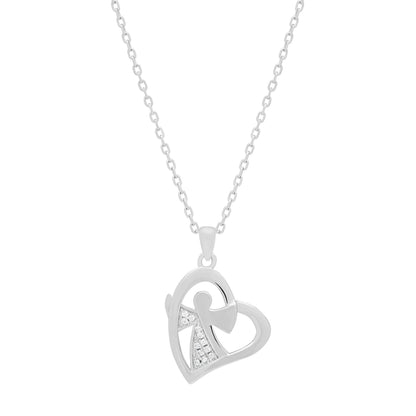 Sterling Silver Heart-shaped Pendant With Angel Inside With Crystals and Chain