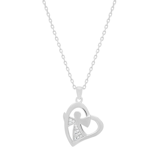 Sterling Silver Heart-shaped Pendant With Angel Inside With Crystals and Chain