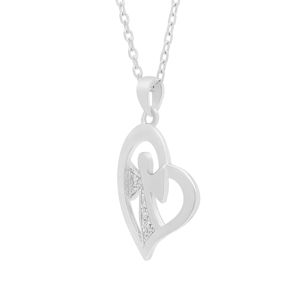 Sterling Silver Heart-shaped Pendant With Angel Inside With Crystals and Chain