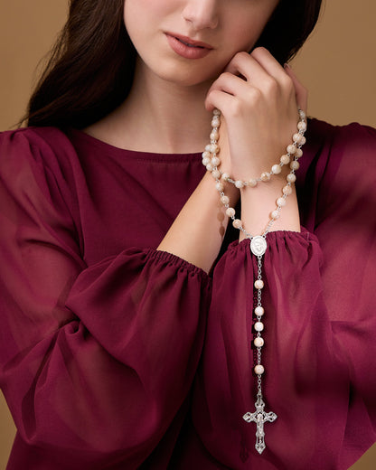 White and Rose Marble Effect Rosary